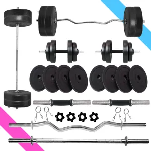 32 kg Home Gym Combo | Home Gym Set | 3ft Curl Rod | 3ft Straight   One Pair Dumbbell Rods | Weight Plates | Exercise Set