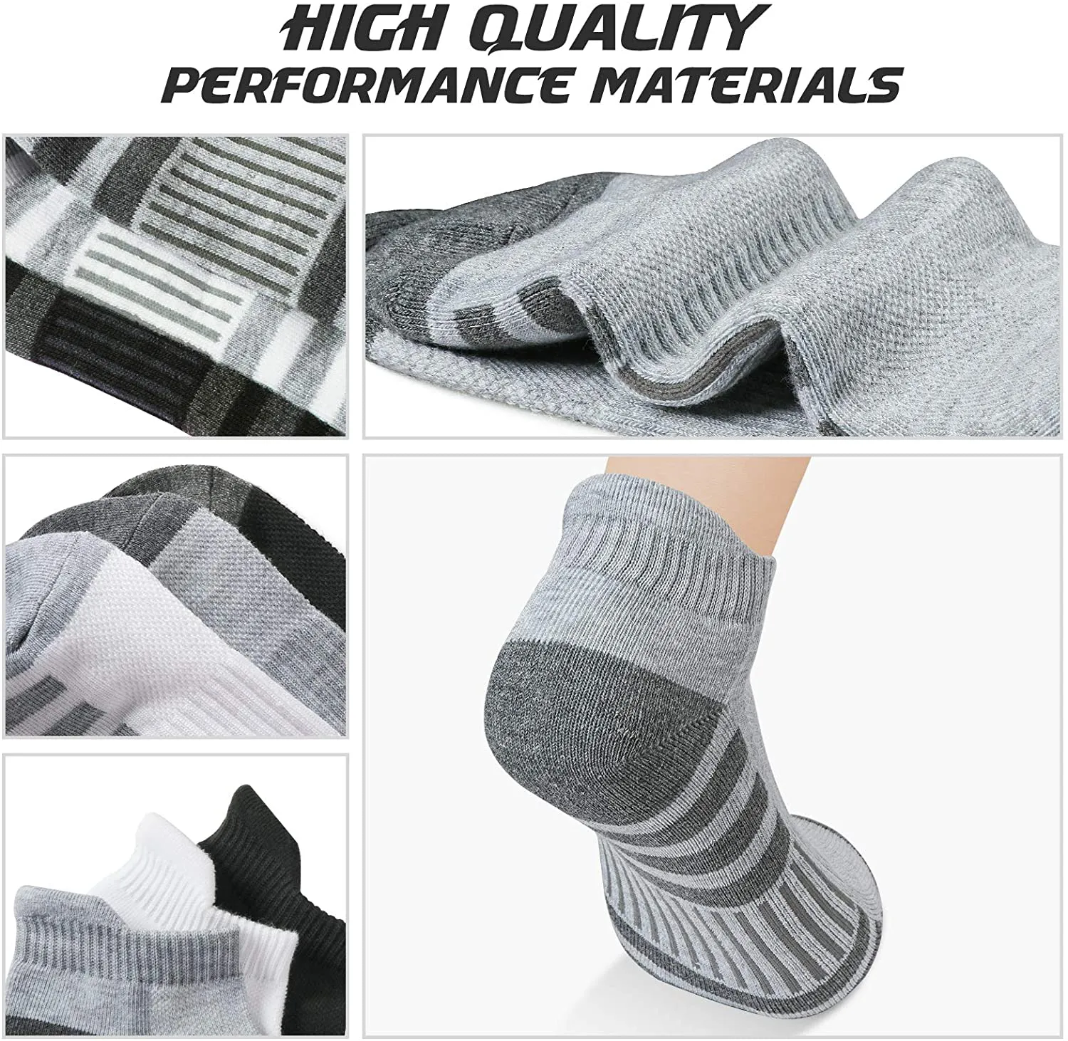 Airacker Ankle Athletic Running Socks Cushioned Breathable Low Cut Sports Tab Socks for Men and Women (6 Pairs)