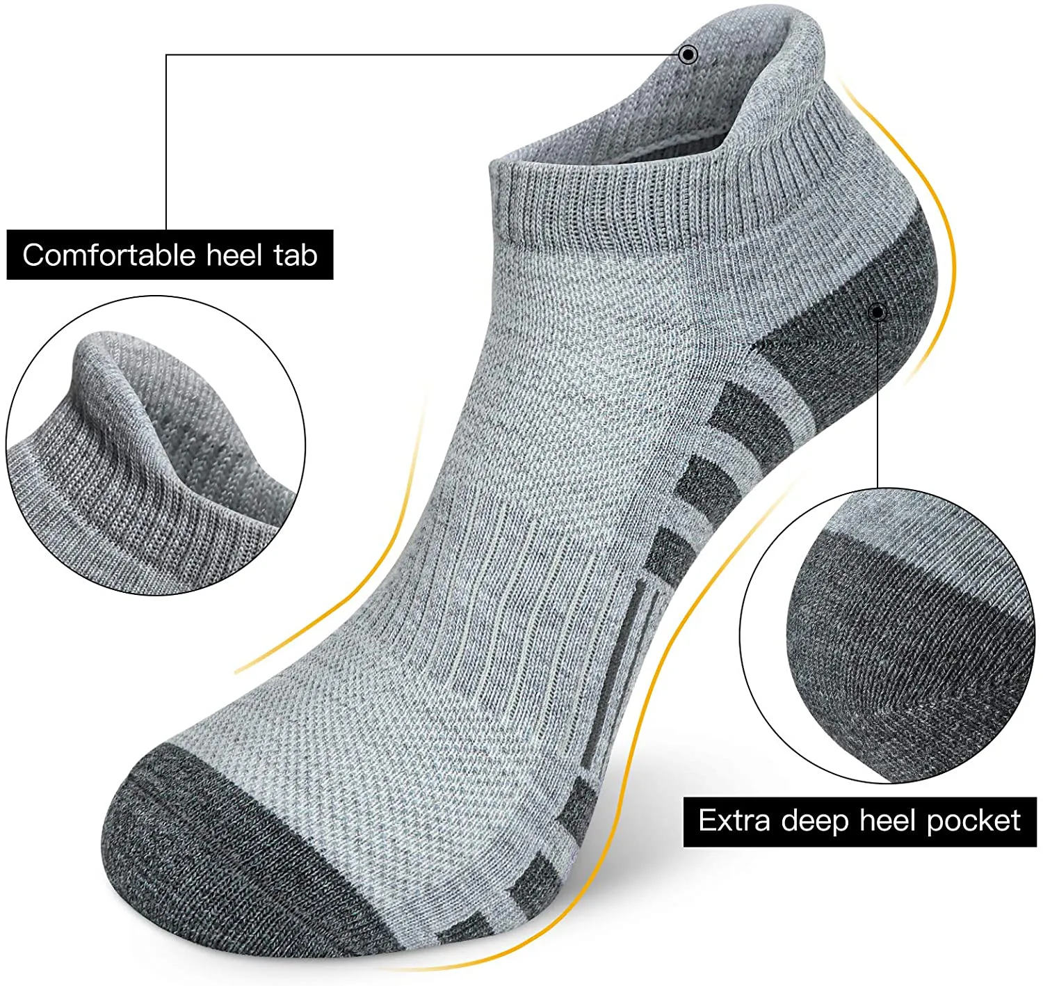 Airacker Ankle Athletic Running Socks Cushioned Breathable Low Cut Sports Tab Socks for Men and Women (6 Pairs)