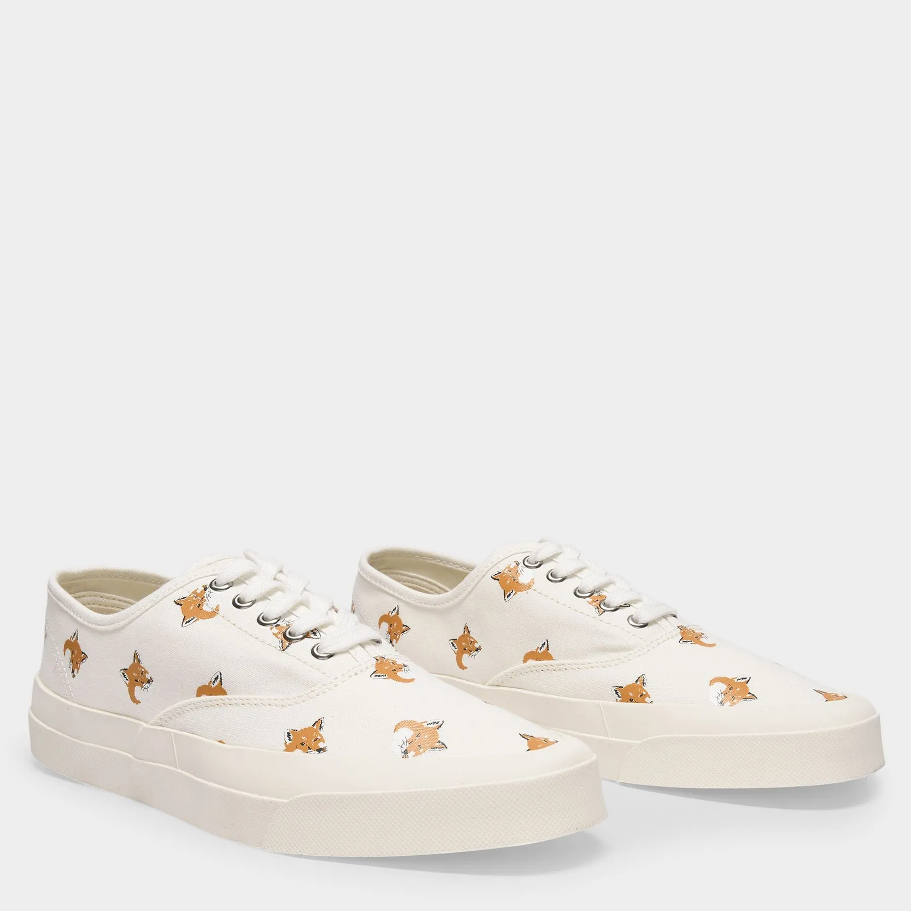 All Over Fox Head Sneakers in White Canvas