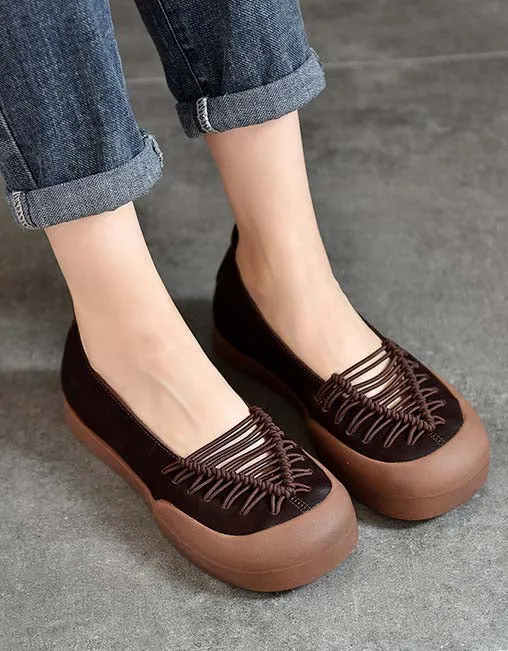 Comfortable Round Toe Shoelace Weaving Retro Flat Shoes