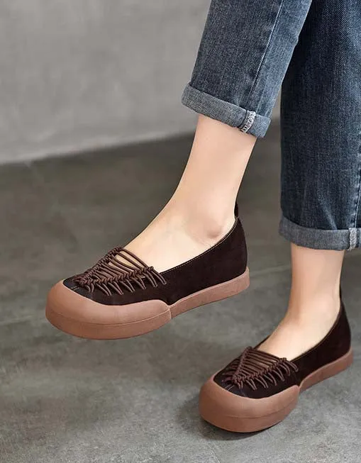 Comfortable Round Toe Shoelace Weaving Retro Flat Shoes