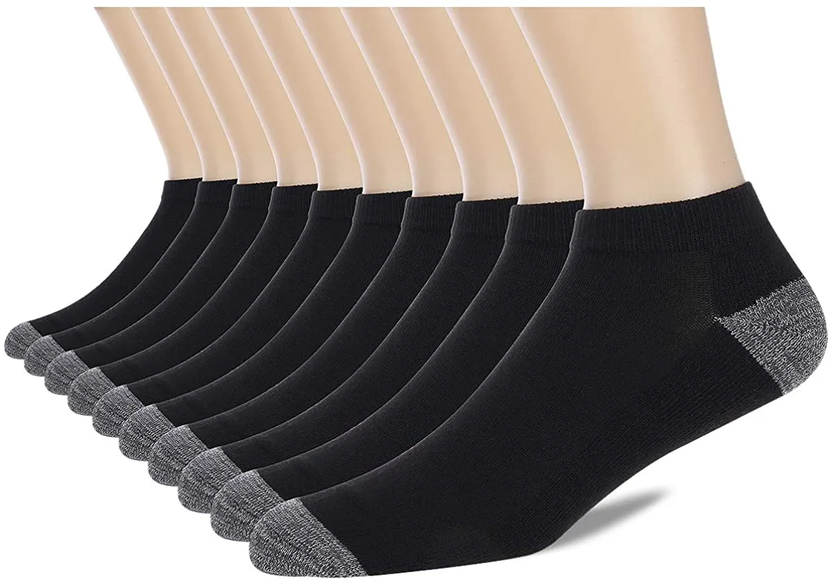 COOVAN 10 Pairs Mens Cushion Ankle Socks Men 10 Pack Low Cut Comfort Breathable Casual Socks