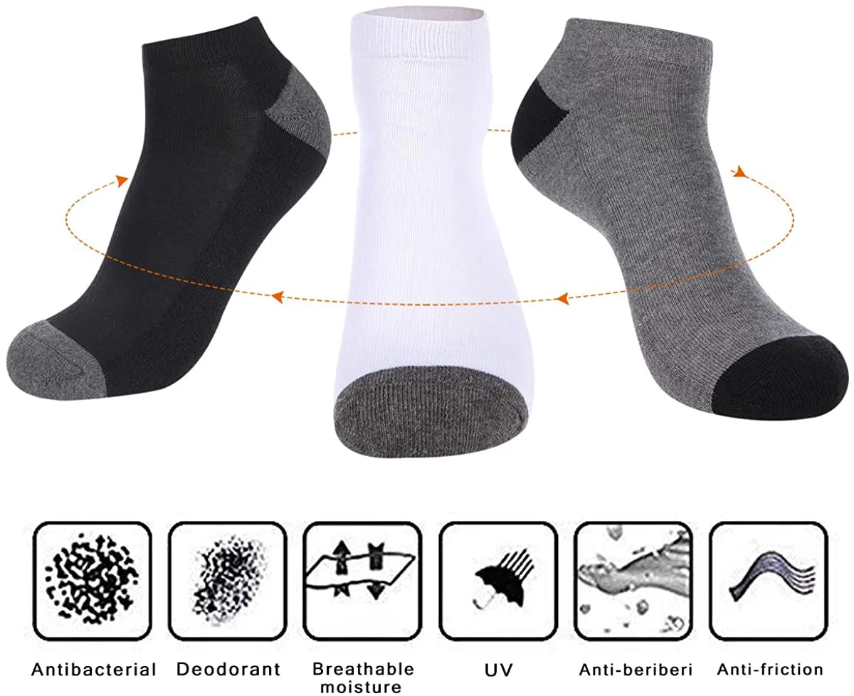 COOVAN 10 Pairs Mens Cushion Ankle Socks Men 10 Pack Low Cut Comfort Breathable Casual Socks