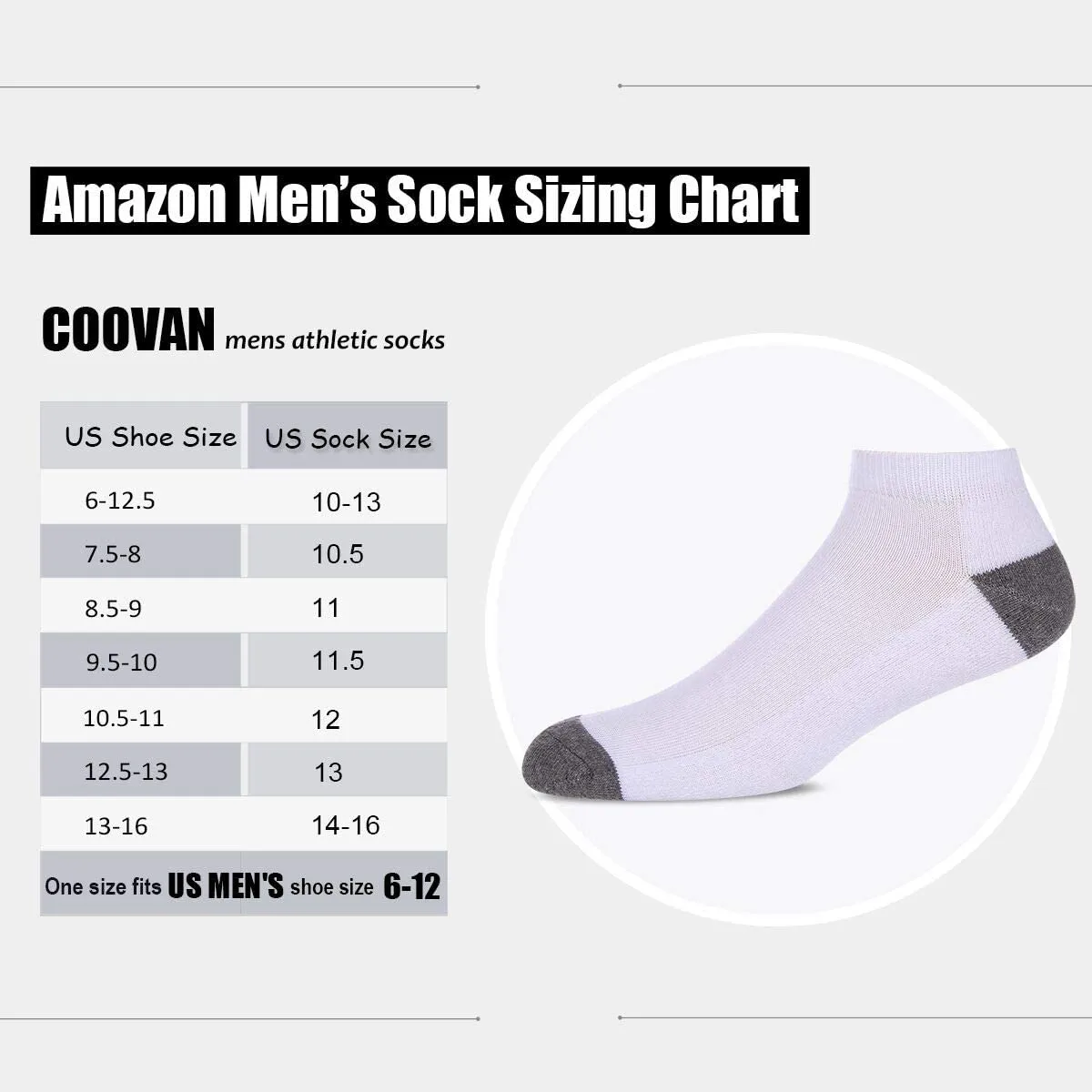 COOVAN 10 Pairs Mens Cushion Ankle Socks Men 10 Pack Low Cut Comfort Breathable Casual Socks