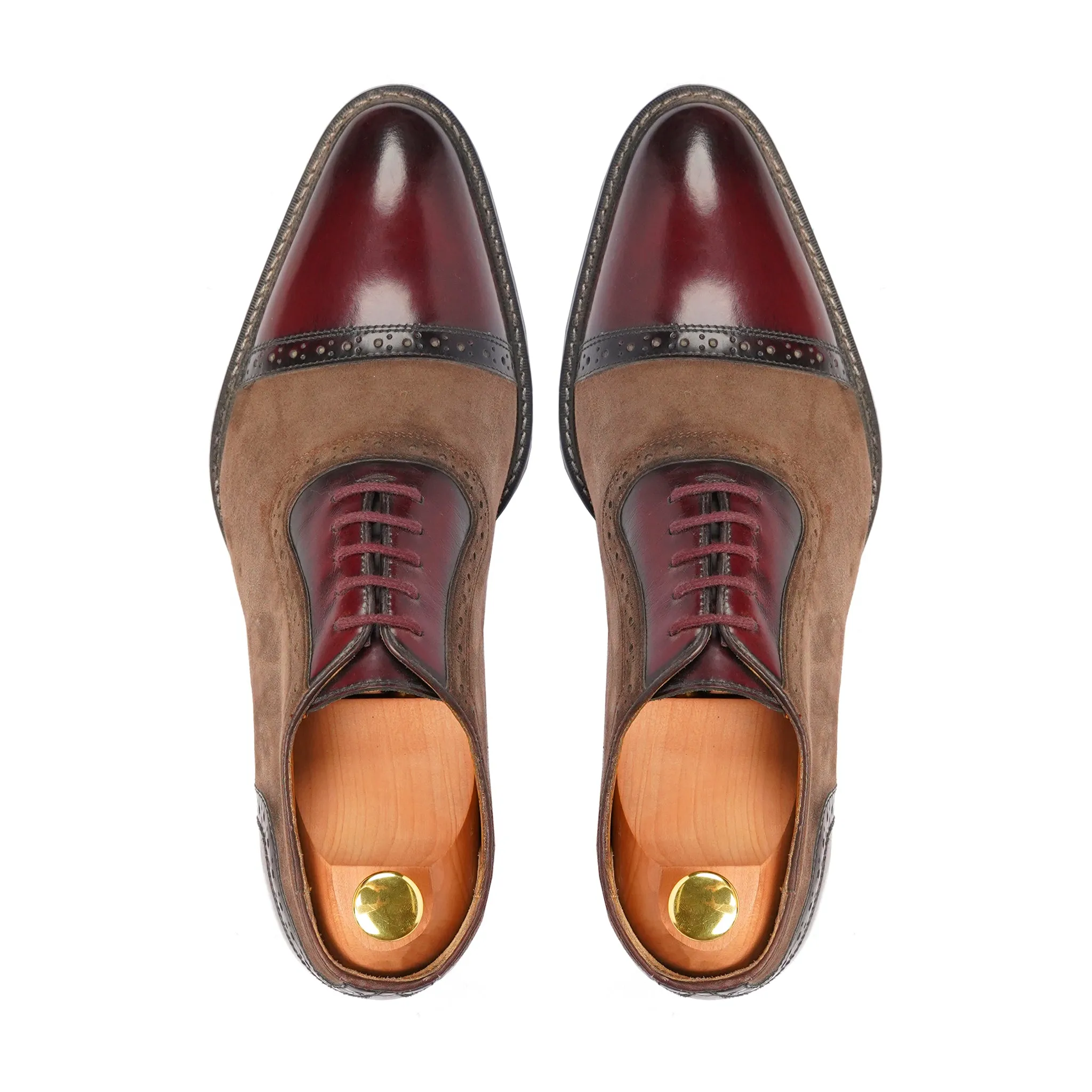 Currito - Men's Oxblood Calf Leather and Brown Kid Suede Oxford Shoe