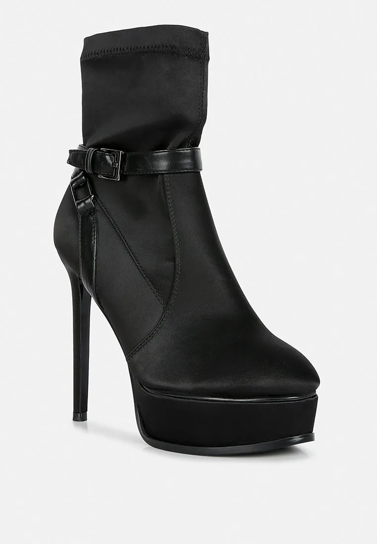 DOESBURG Black Satin Stiletto Ankle Boot