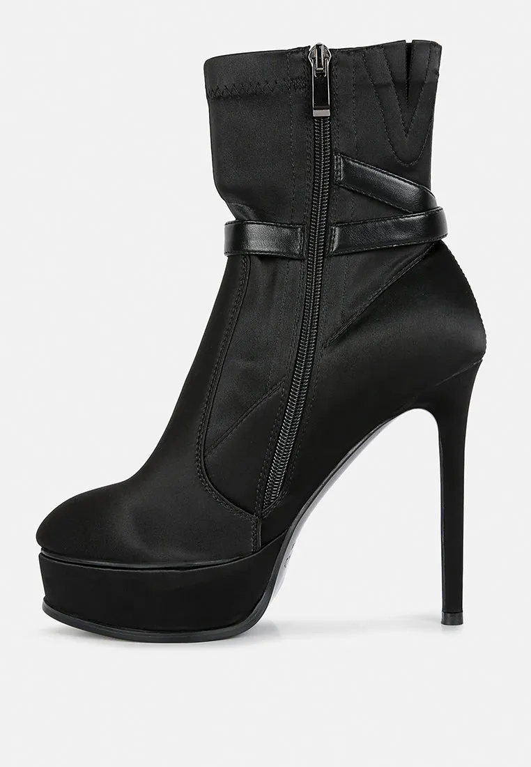 DOESBURG Black Satin Stiletto Ankle Boot