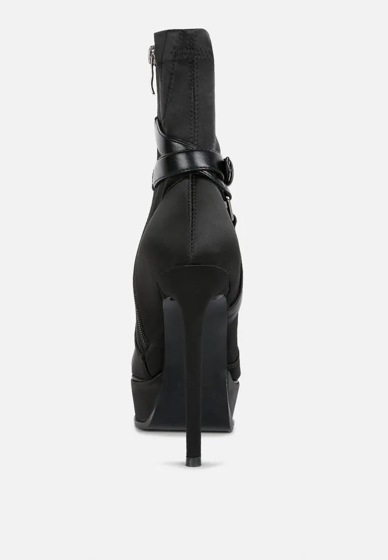 DOESBURG Black Satin Stiletto Ankle Boot