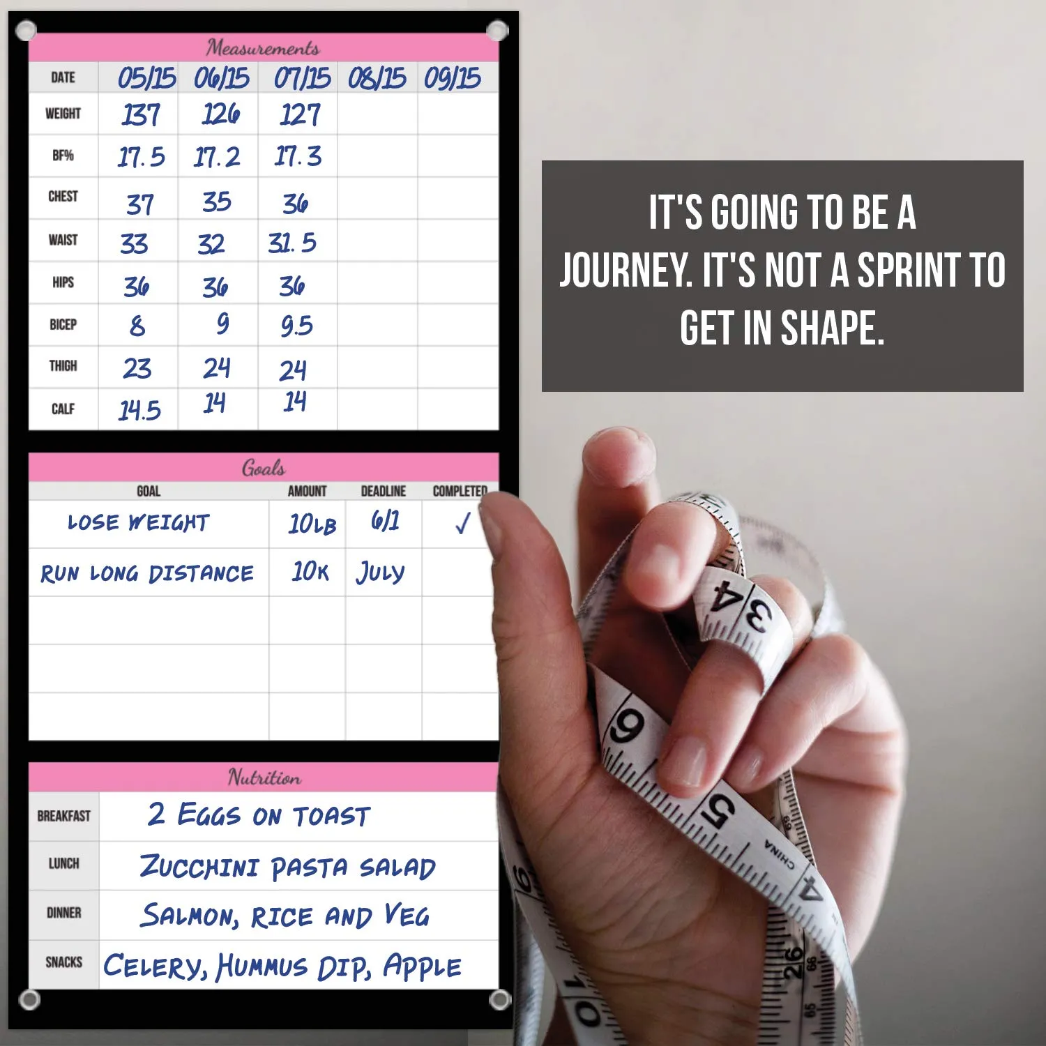 Dry Erase Workout Calendar Planner - Pink Workout Planner for Women with a Fitness