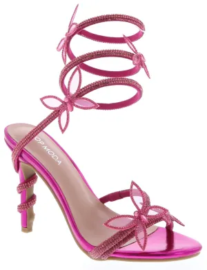 Fuchsia Womens Wrap Strappy Butterfly Heeled Sandals