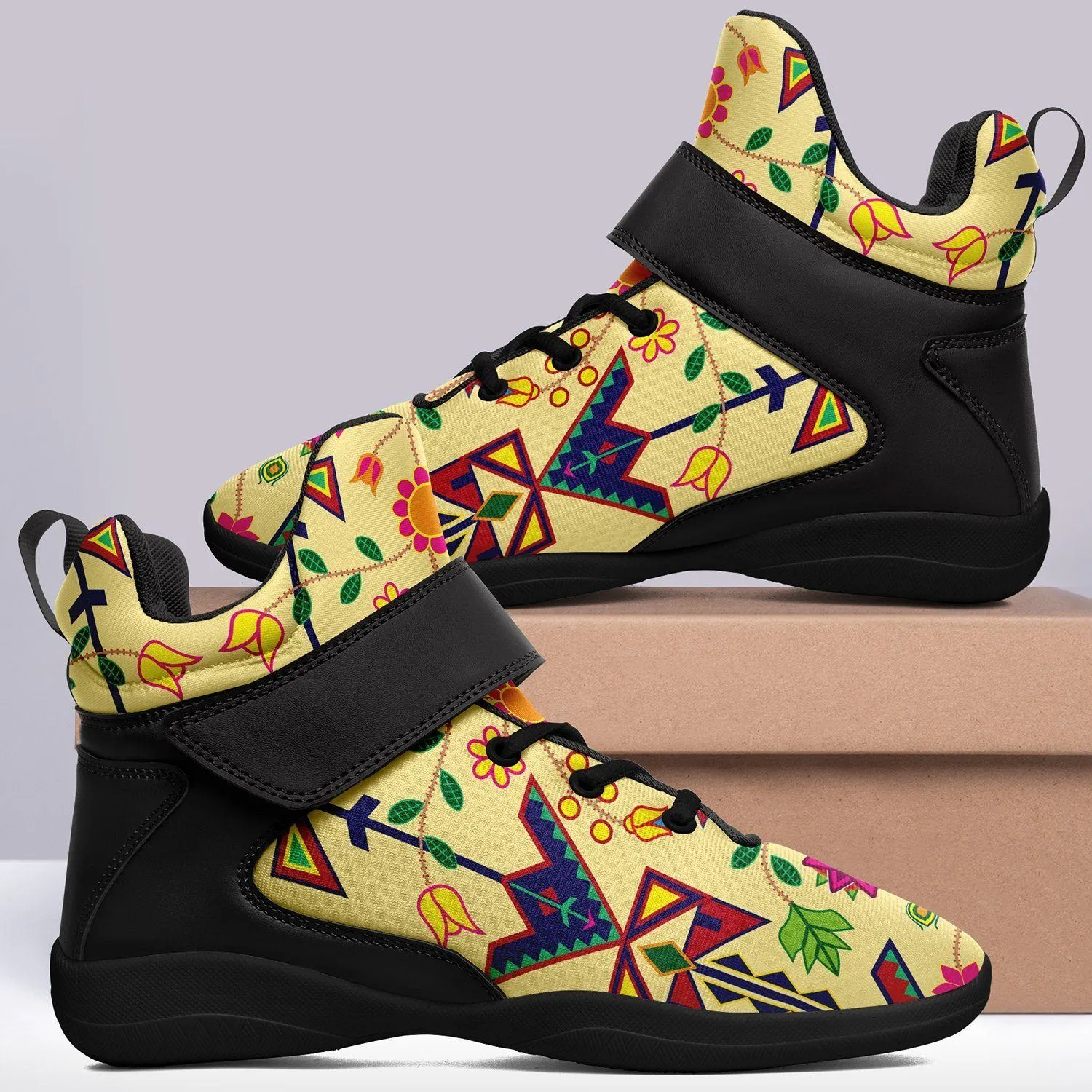 Geometric Floral Spring Vanilla Kid's Ipottaa Basketball / Sport High Top Shoes