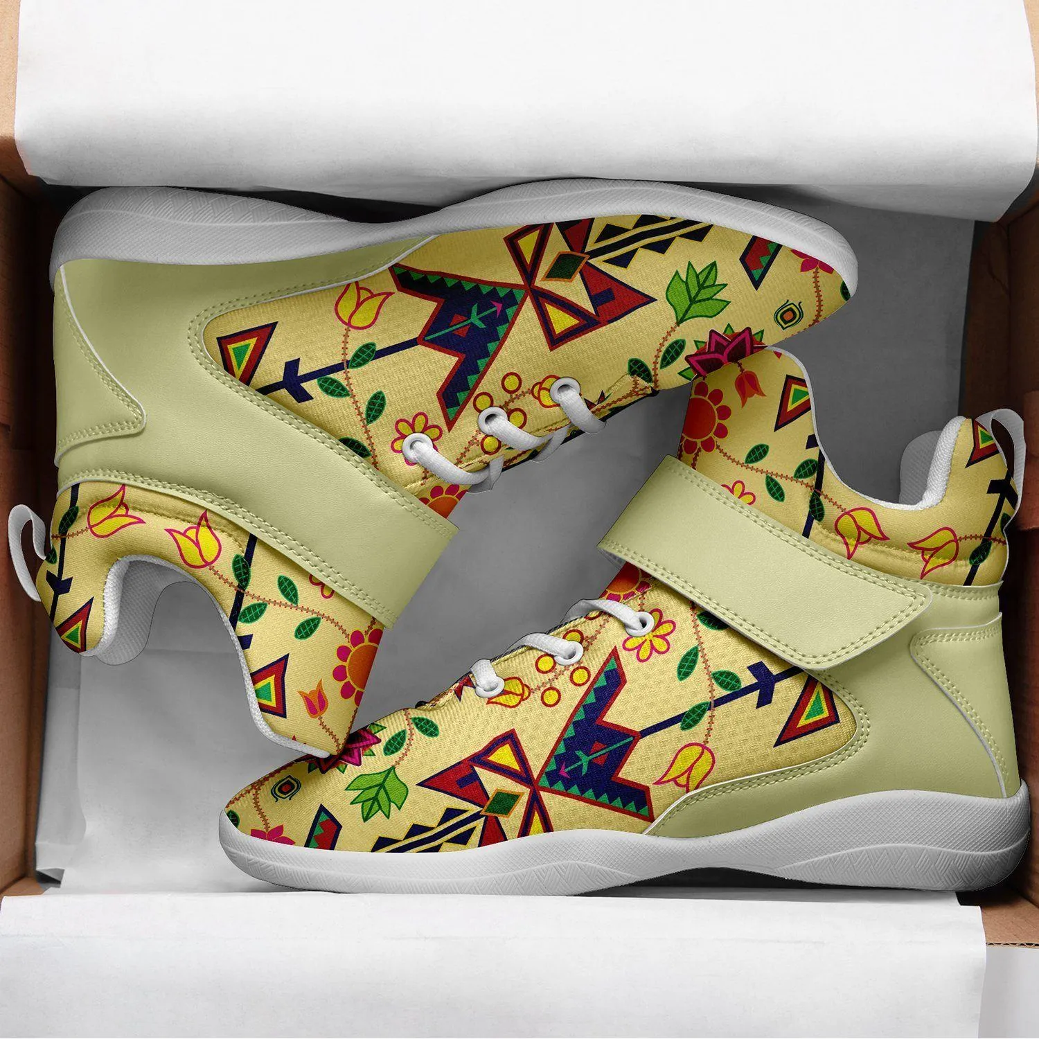 Geometric Floral Spring Vanilla Kid's Ipottaa Basketball / Sport High Top Shoes