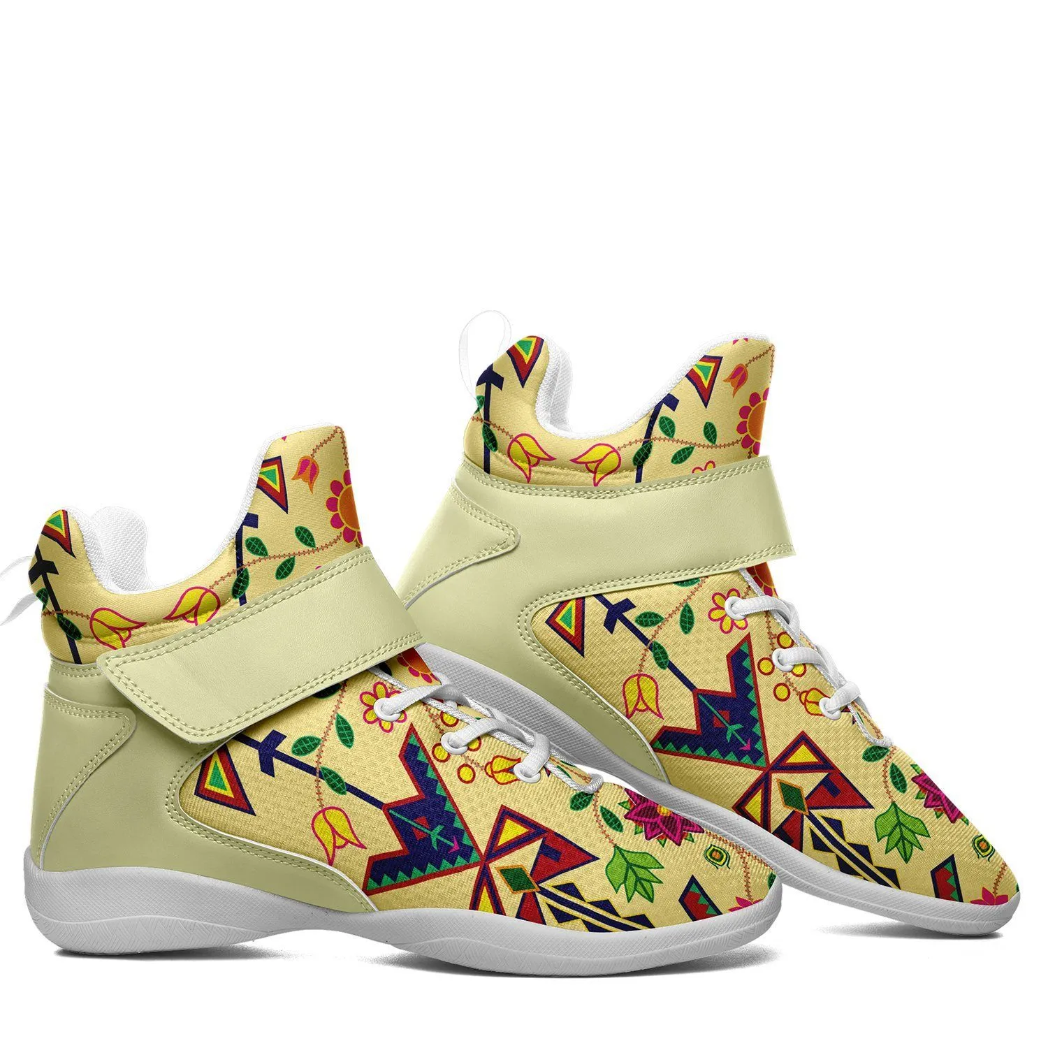 Geometric Floral Spring Vanilla Kid's Ipottaa Basketball / Sport High Top Shoes