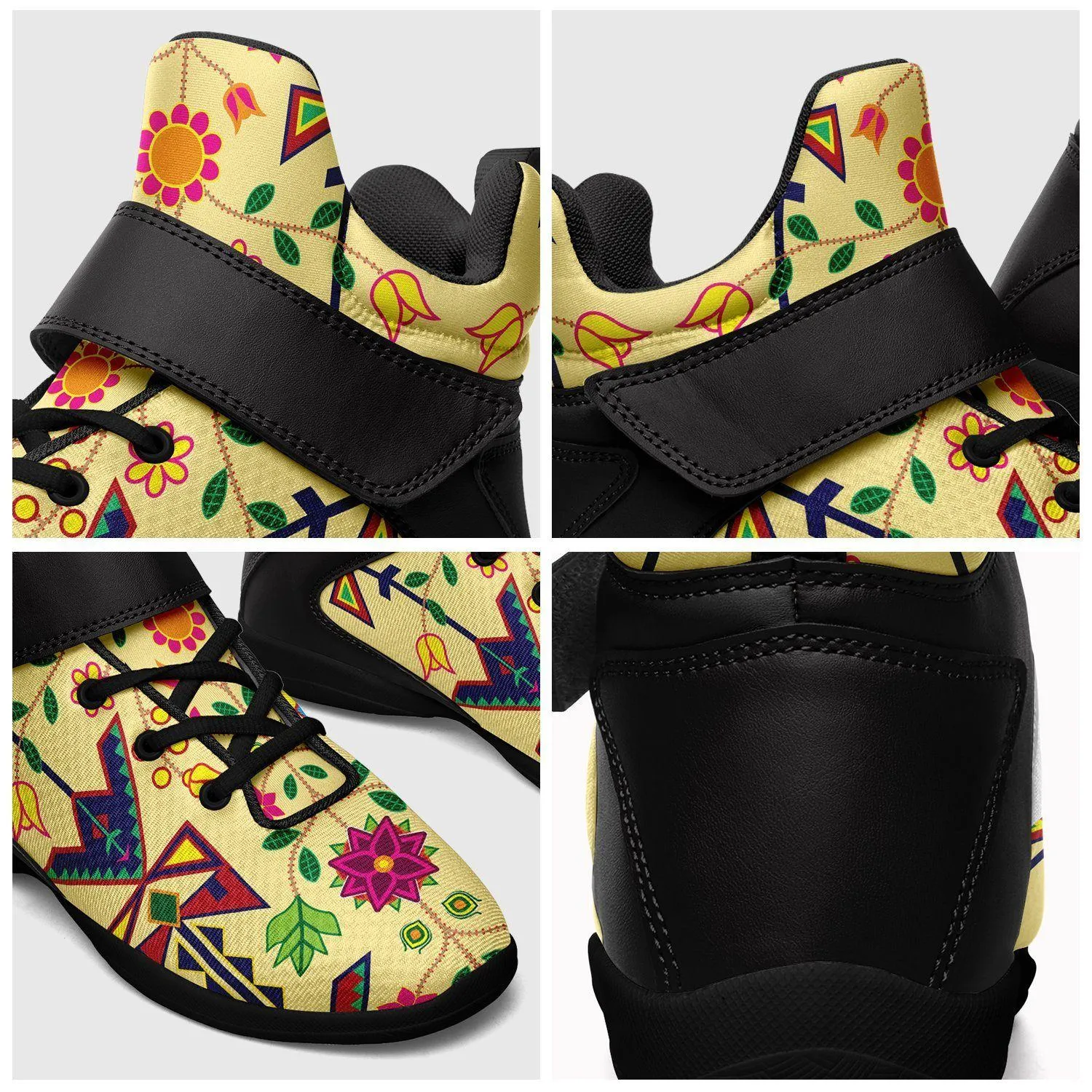 Geometric Floral Spring Vanilla Kid's Ipottaa Basketball / Sport High Top Shoes