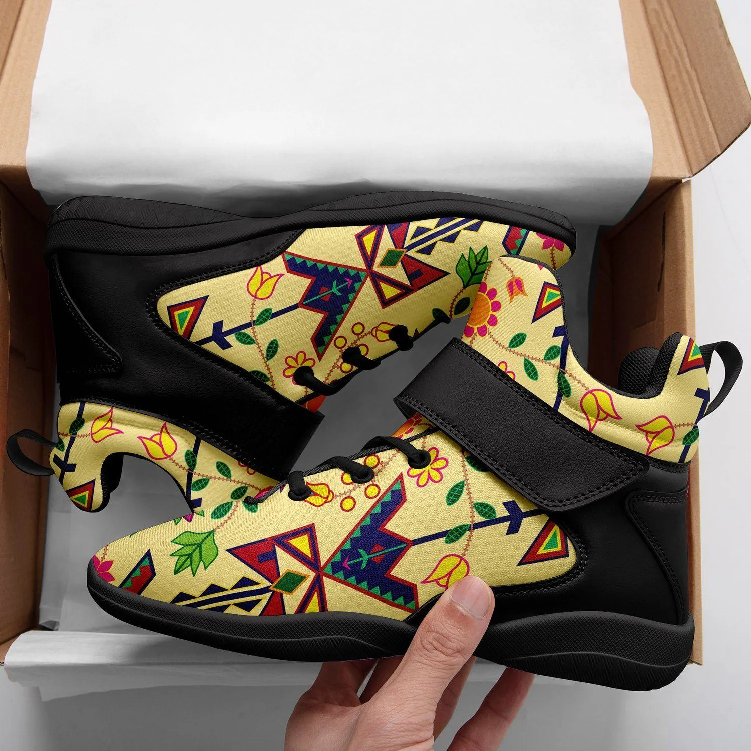 Geometric Floral Spring Vanilla Kid's Ipottaa Basketball / Sport High Top Shoes