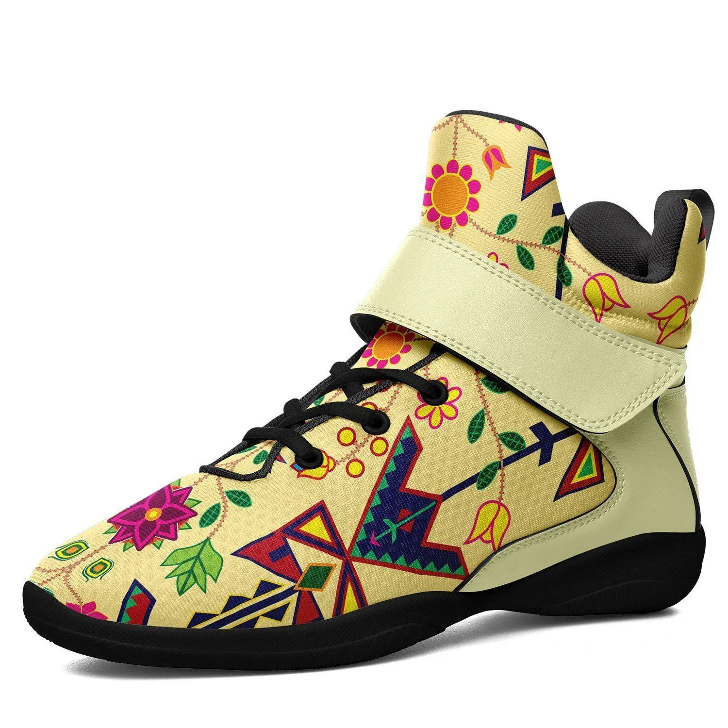 Geometric Floral Spring Vanilla Kid's Ipottaa Basketball / Sport High Top Shoes