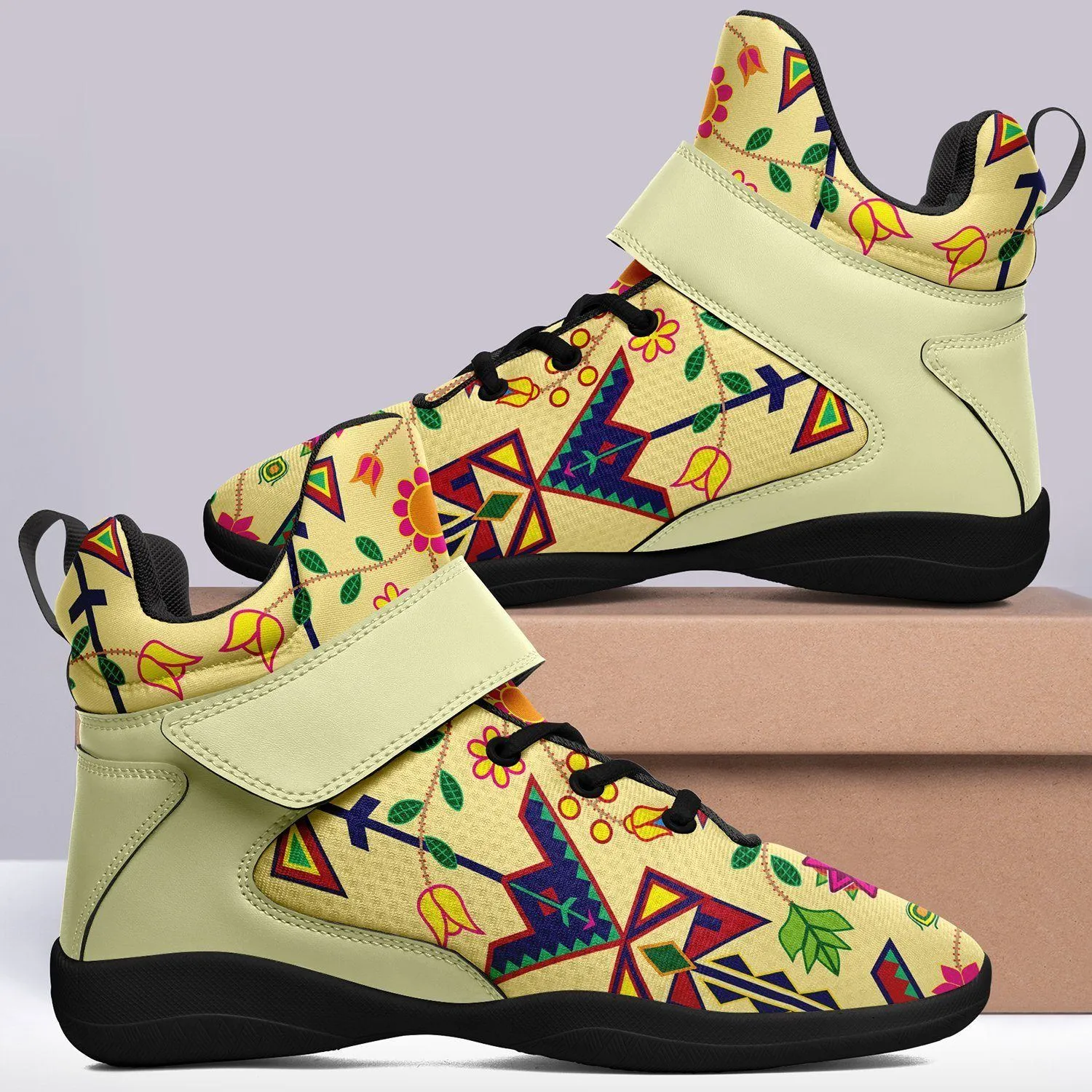 Geometric Floral Spring Vanilla Kid's Ipottaa Basketball / Sport High Top Shoes