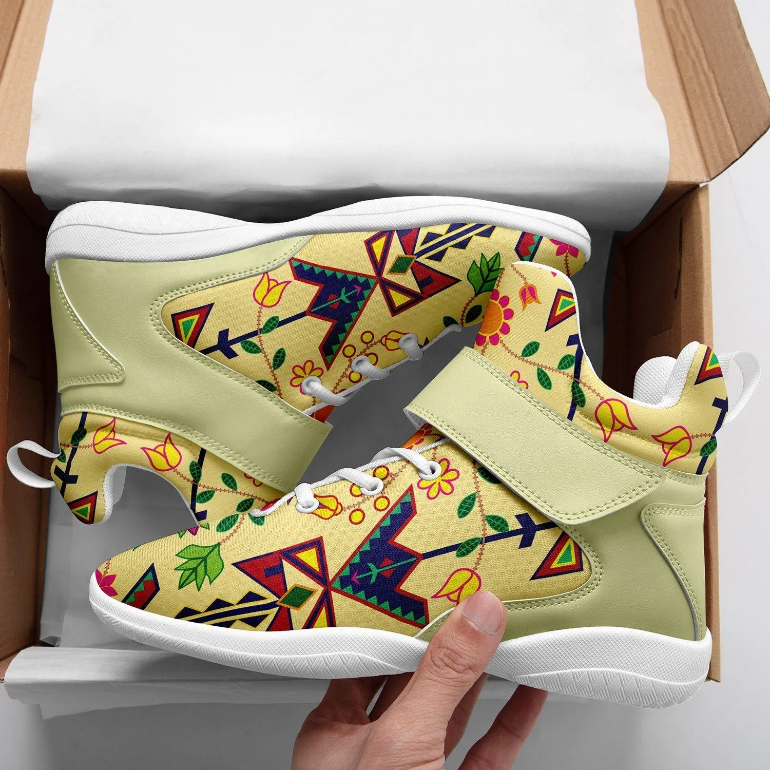 Geometric Floral Spring Vanilla Kid's Ipottaa Basketball / Sport High Top Shoes