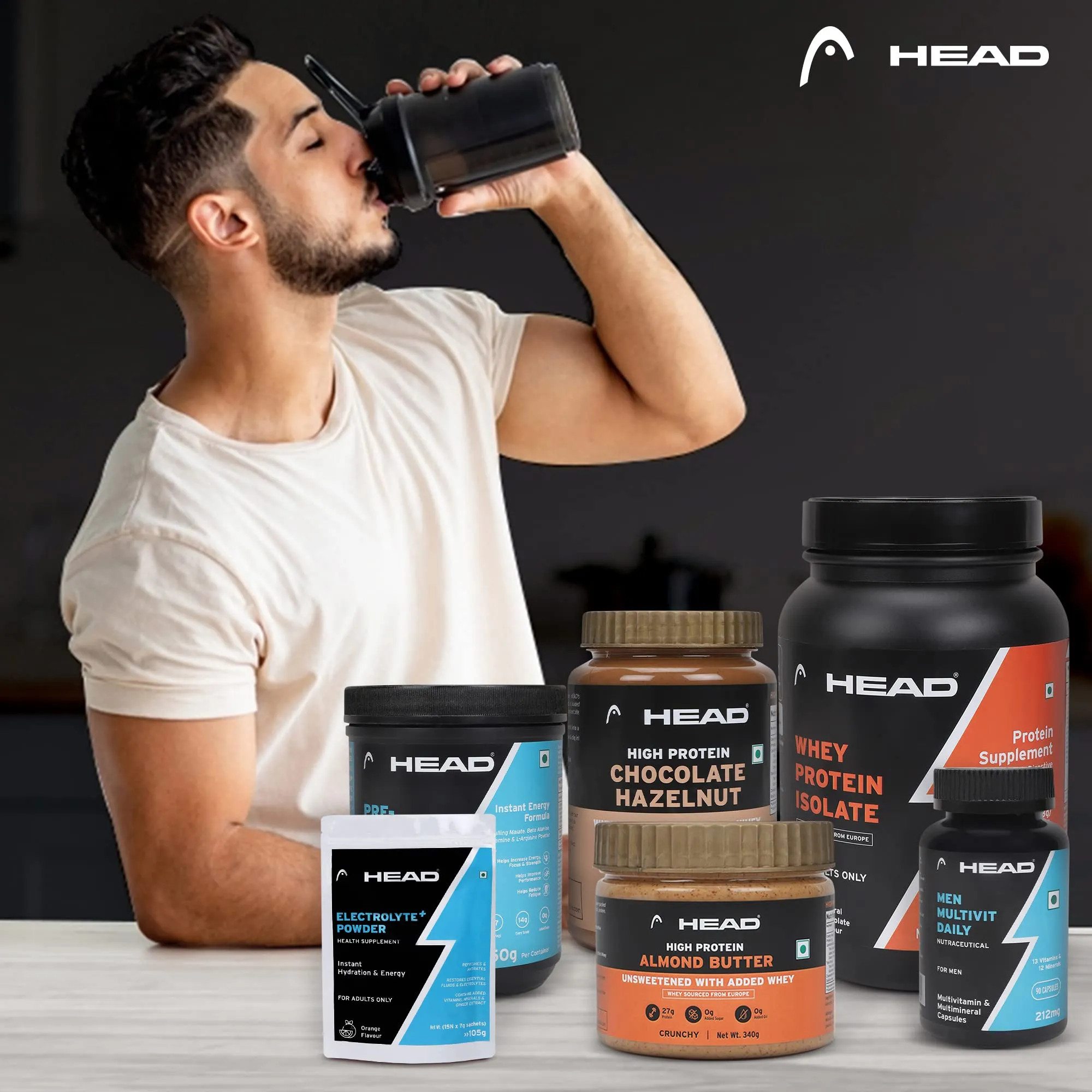 Head Premium 100% Whey Protein Powder Isolate, 1Kg, Natural Chocolate, 30 Servings, Sports & Fitness Enthusiast, Muscle Strength & Bone Health, Sugarfree - Primary Source - Whey Isolate (Sourced from Europe)