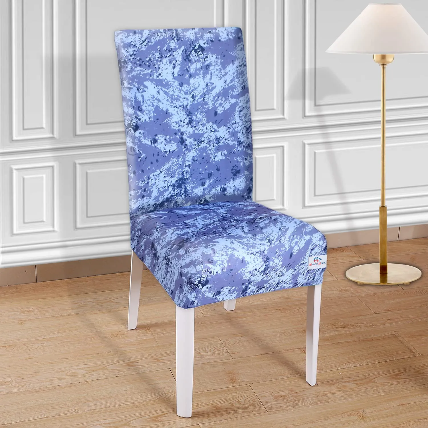 Heart Home Camouflage Printed Elastic Stretchable Polyster Chair Cover for Home, Office, Hotels, Wedding Banquet- Pack of 6 (Blue)-50HH0965