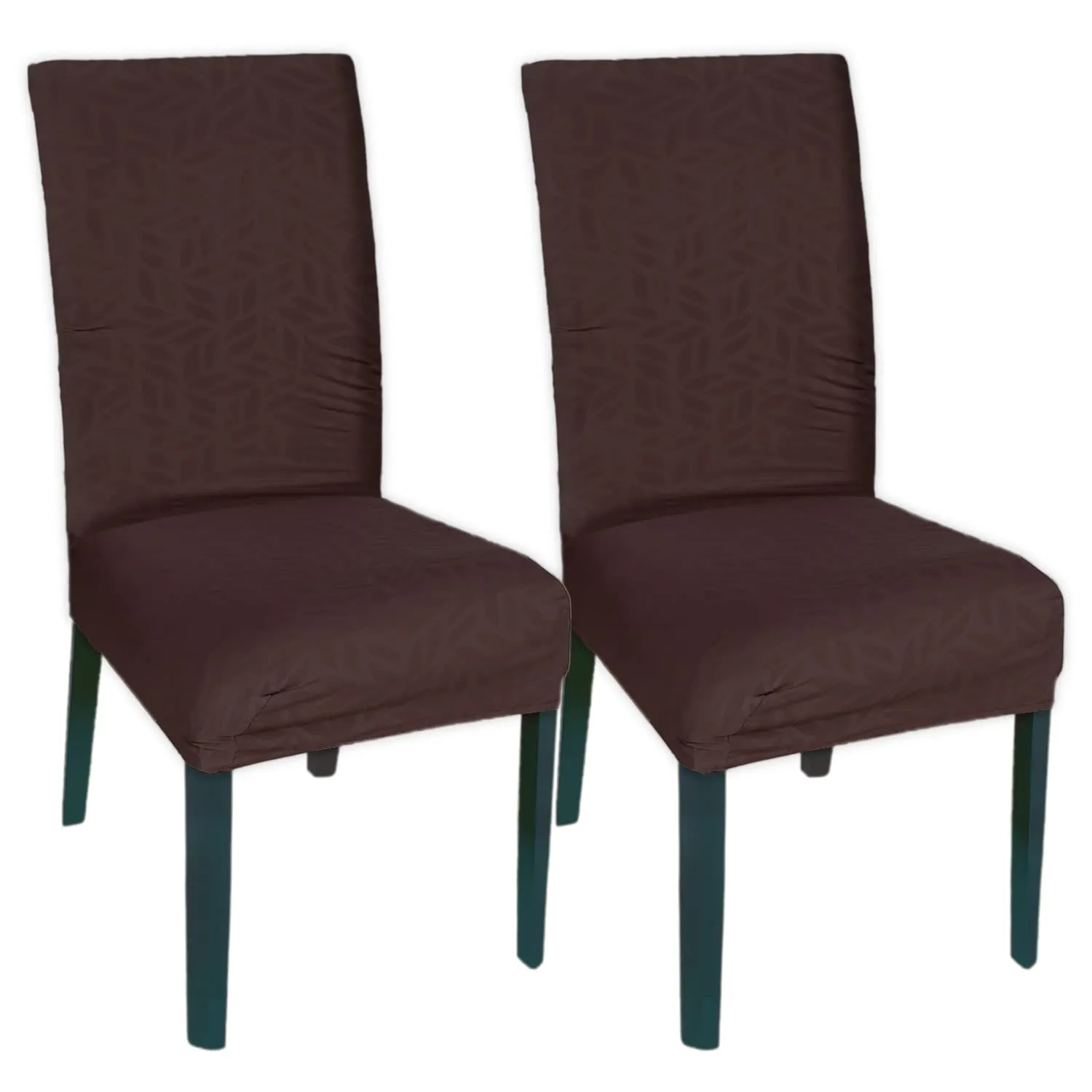 Heart Home Leaf Printed Polyester Stretchable Elastic Dining Chair Cover/Seat Slipcover/Seat Protector- Pack of 2 (Brown)-50HH01002