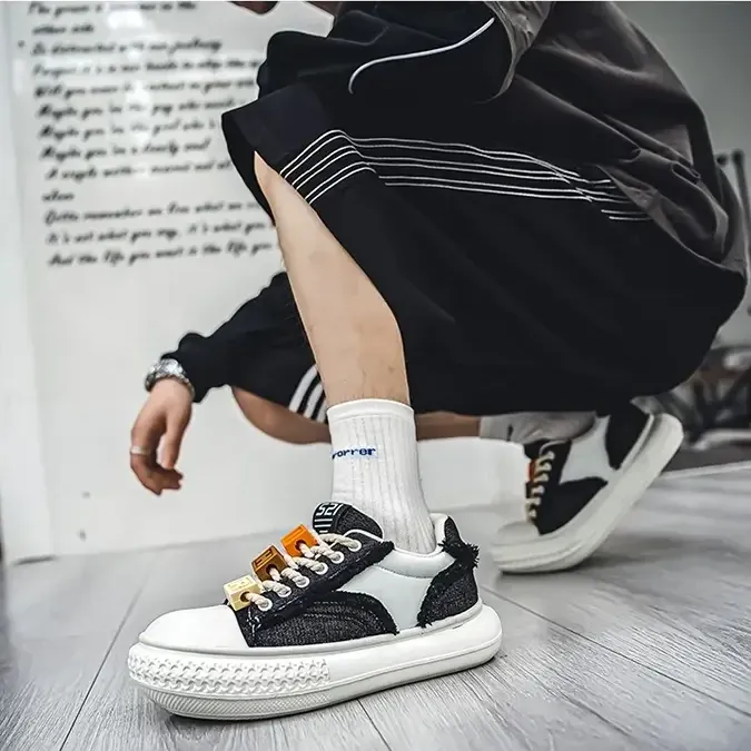 Letter Blocks Lace-Up Canvas Sneakers