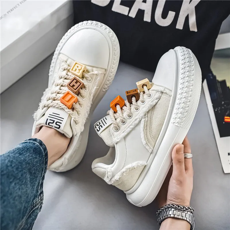 Letter Blocks Lace-Up Canvas Sneakers