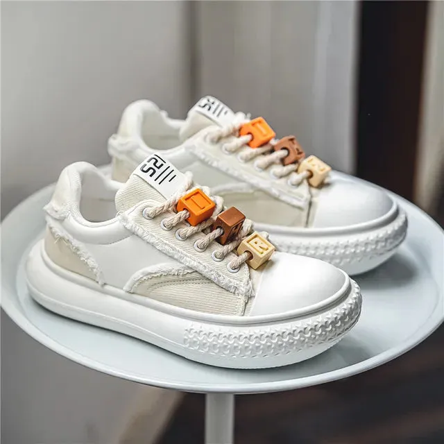 Letter Blocks Lace-Up Canvas Sneakers