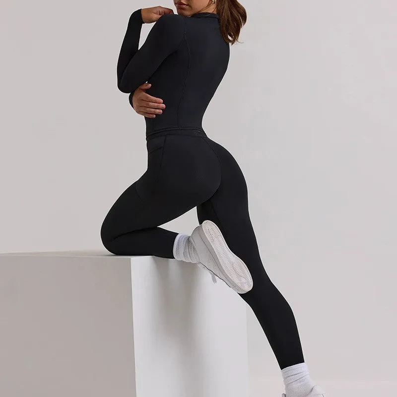 Long Sleeve Top Yoga Trousers Workout Exercise Outfit