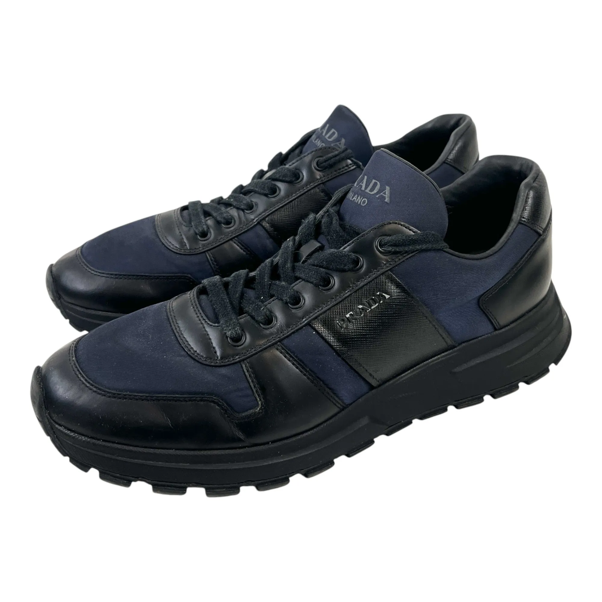 Men's Nylon Logo Low Trainers Navy Size EU 43 / UK 9