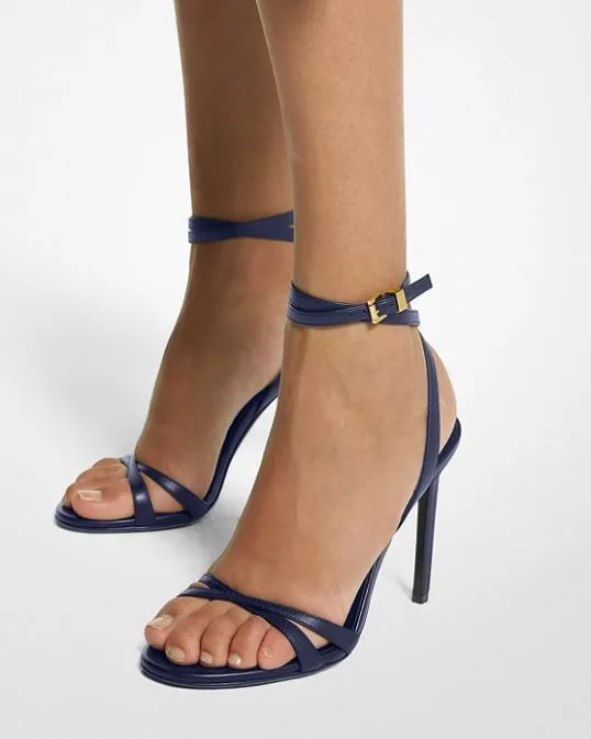 Michael Kors Chrissy Leather Heeled Sandals, Navy