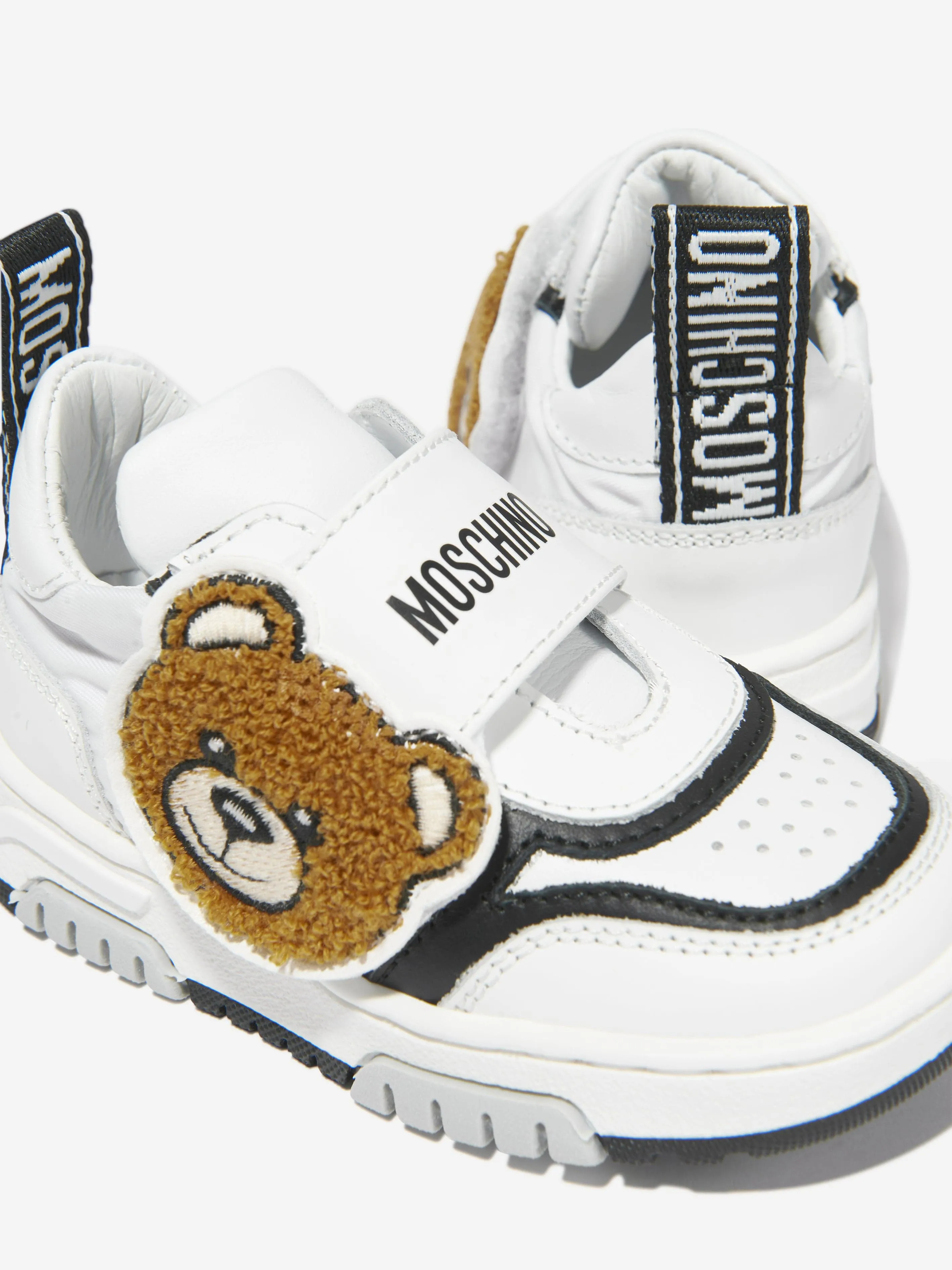 Moschino Boys Leather Teddy Patch Logo Trainers