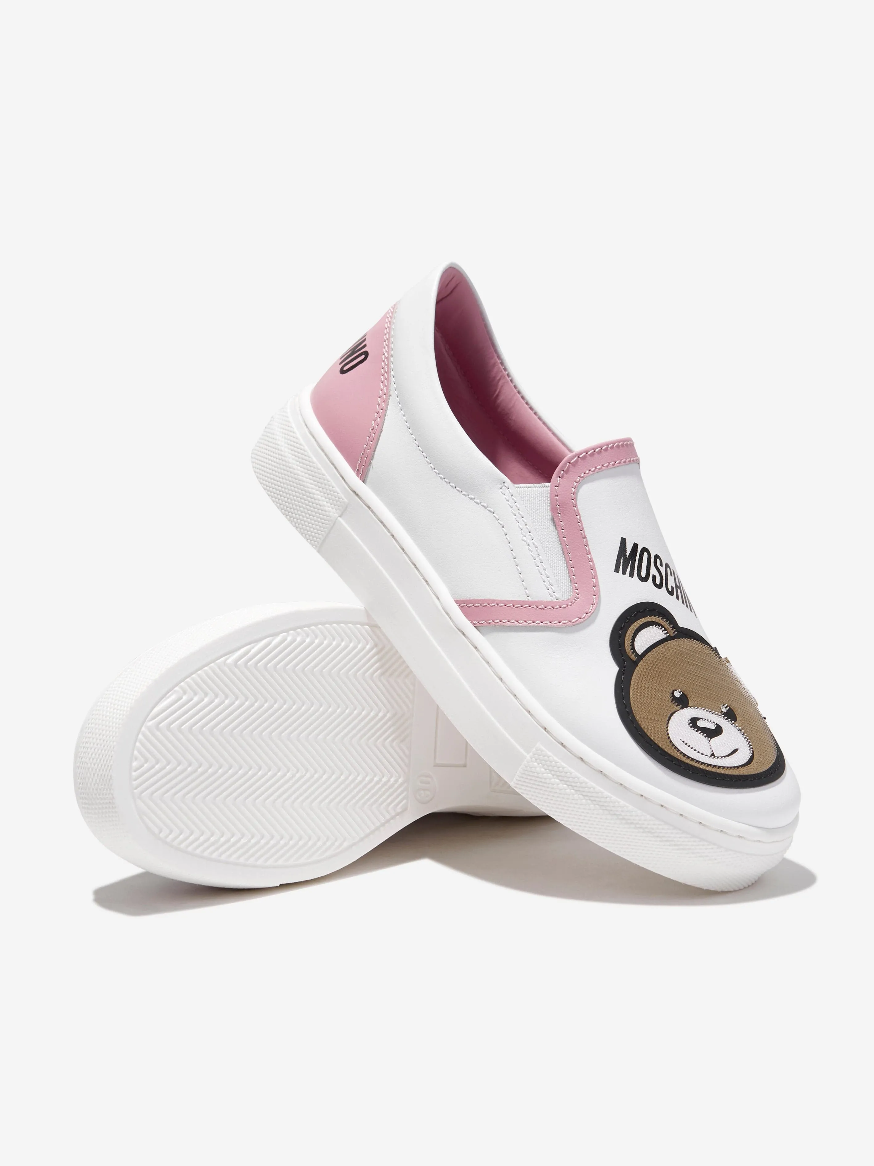 Moschino Girls Teddy Bear Slip On Trainers in White