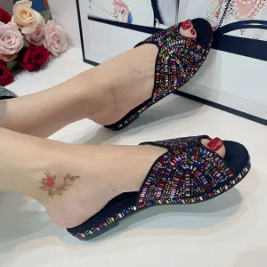 Multicolor Rhinestone Decor Flat Slides for Women