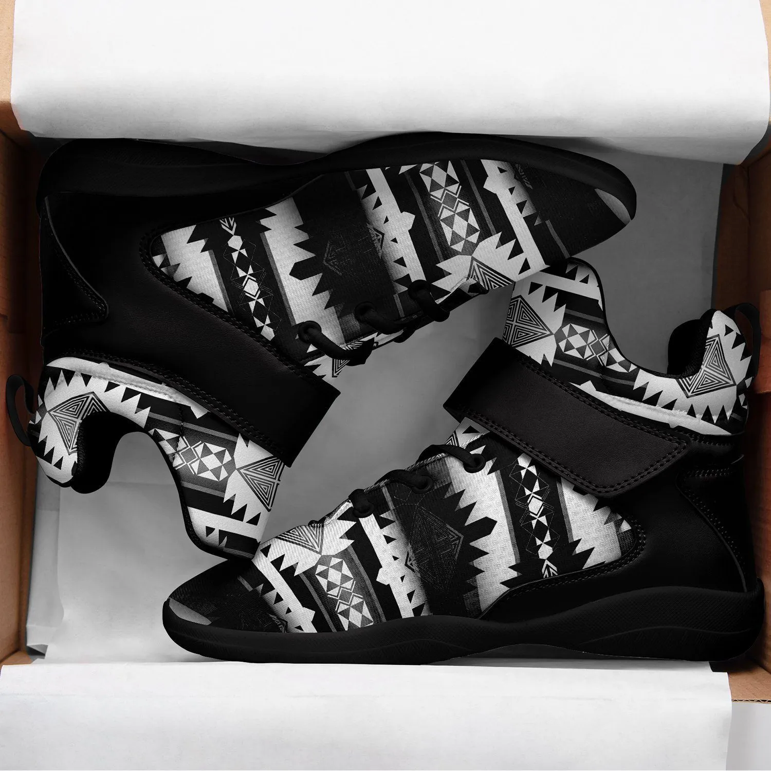 Okotoks Black and White Ipottaa Basketball / Sport High Top Shoes - Black Sole