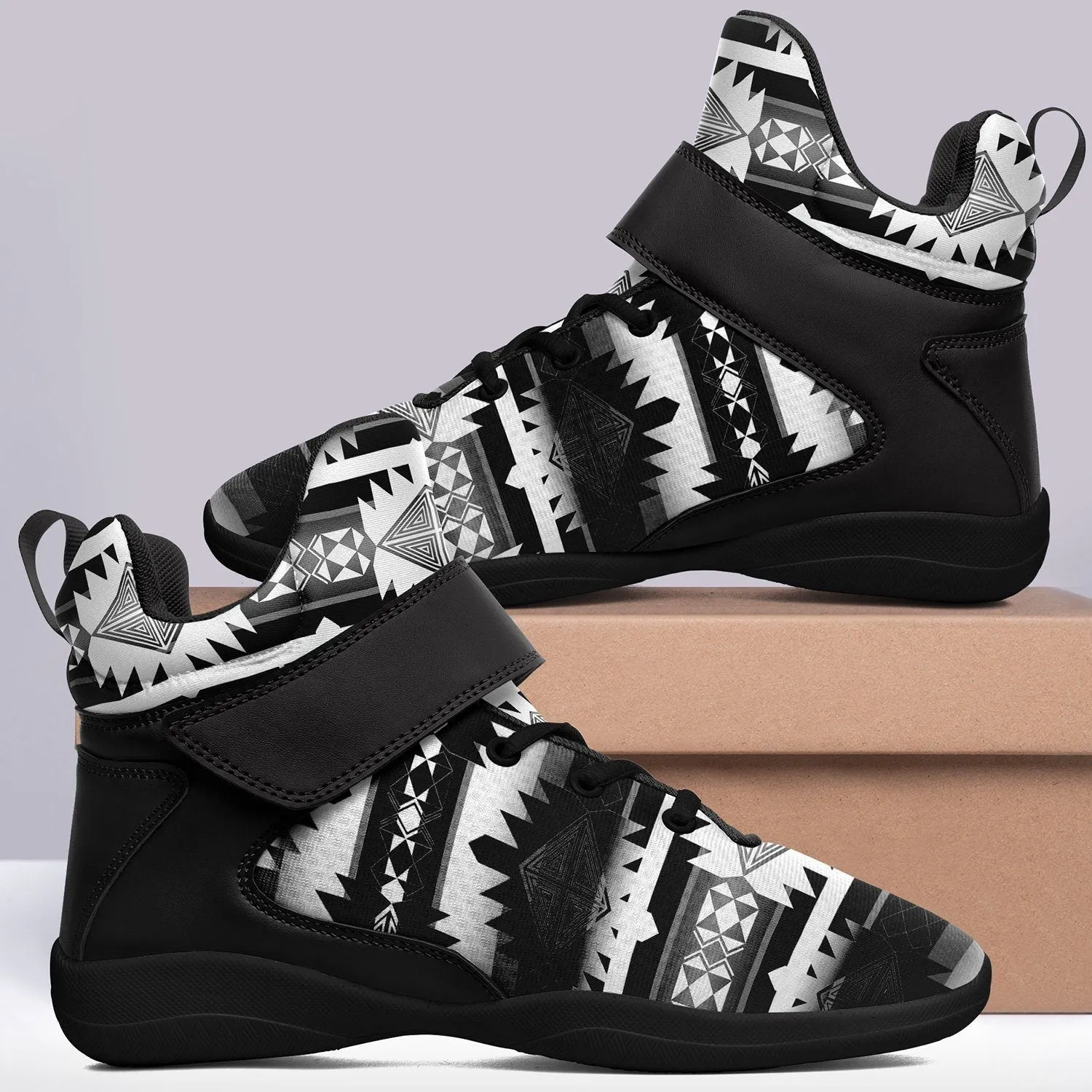 Okotoks Black and White Ipottaa Basketball / Sport High Top Shoes - Black Sole