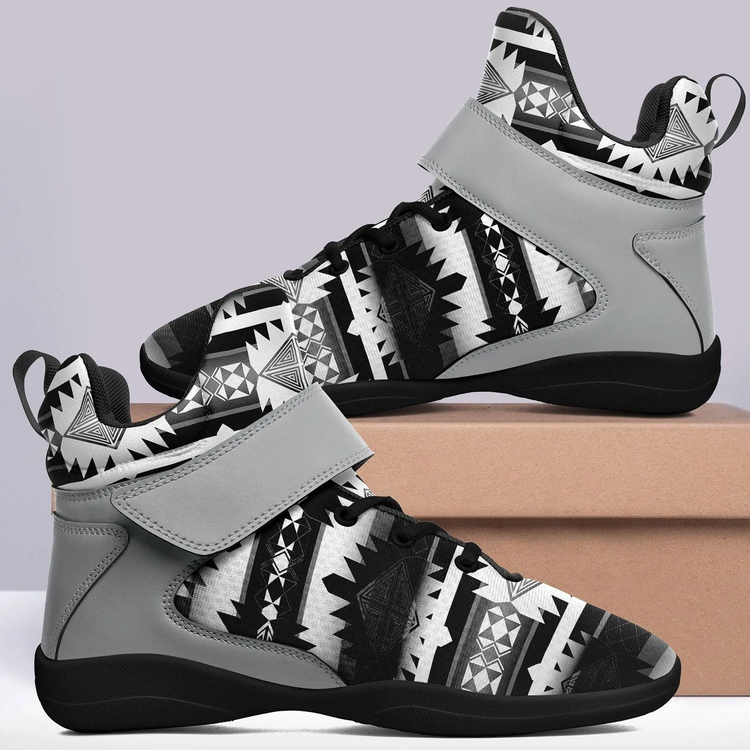 Okotoks Black and White Ipottaa Basketball / Sport High Top Shoes - Black Sole