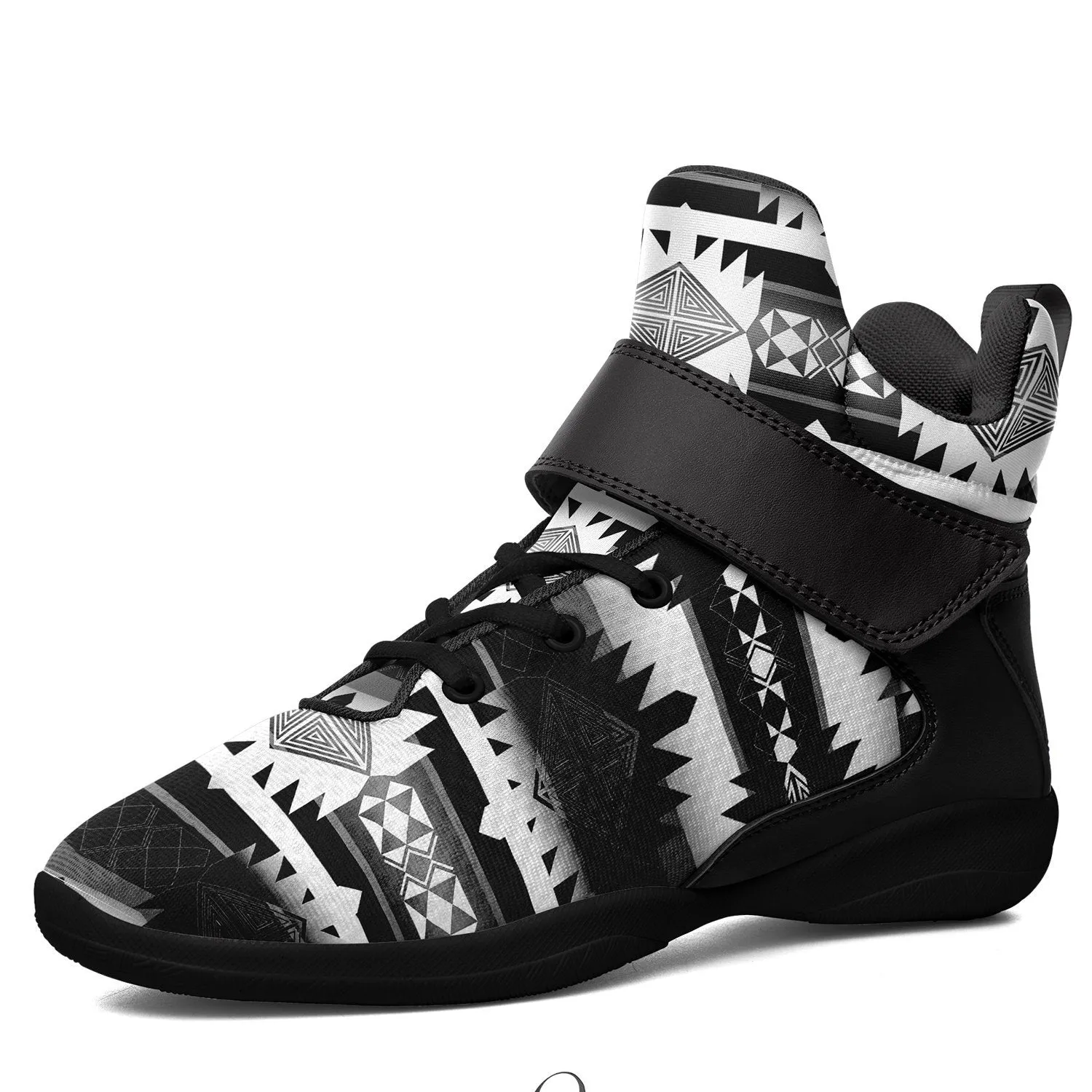 Okotoks Black and White Ipottaa Basketball / Sport High Top Shoes - Black Sole