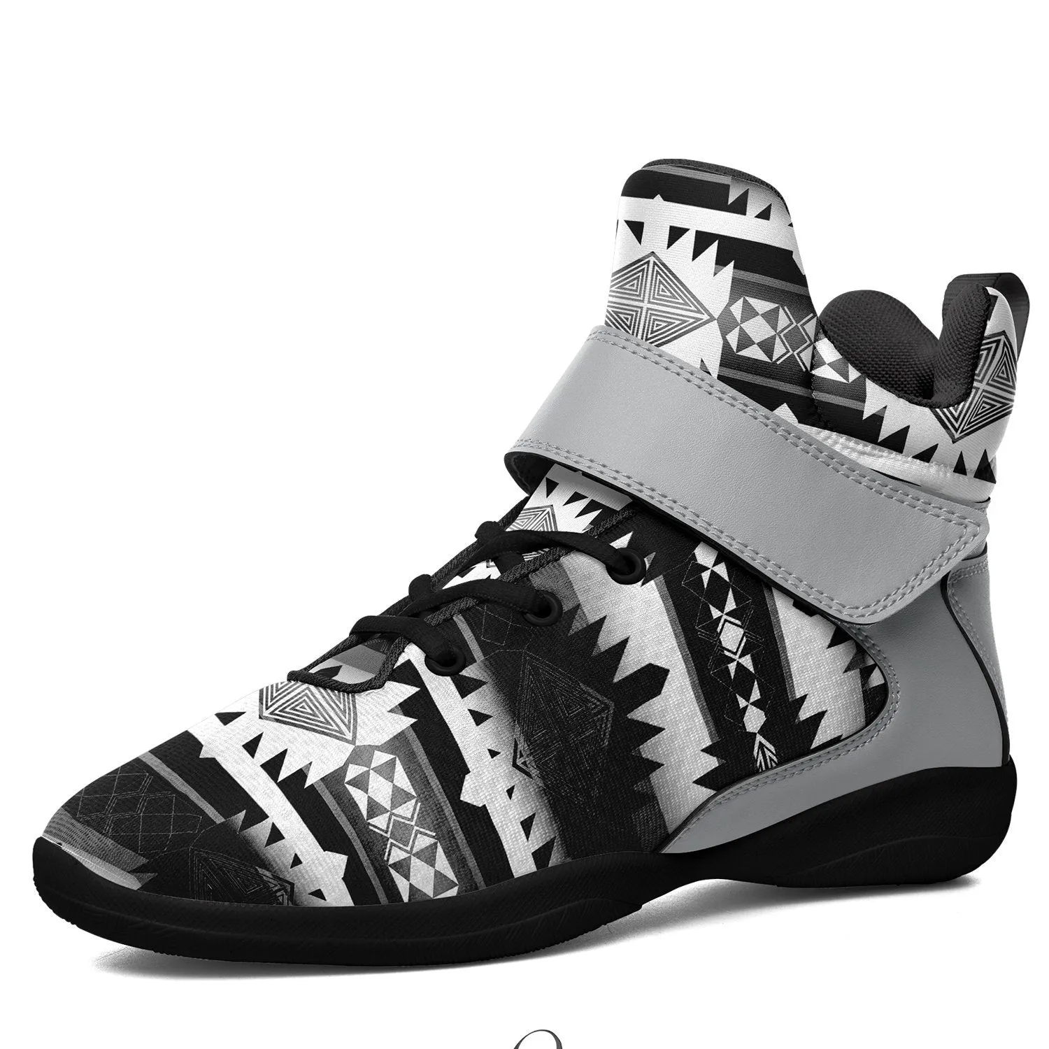 Okotoks Black and White Ipottaa Basketball / Sport High Top Shoes - Black Sole