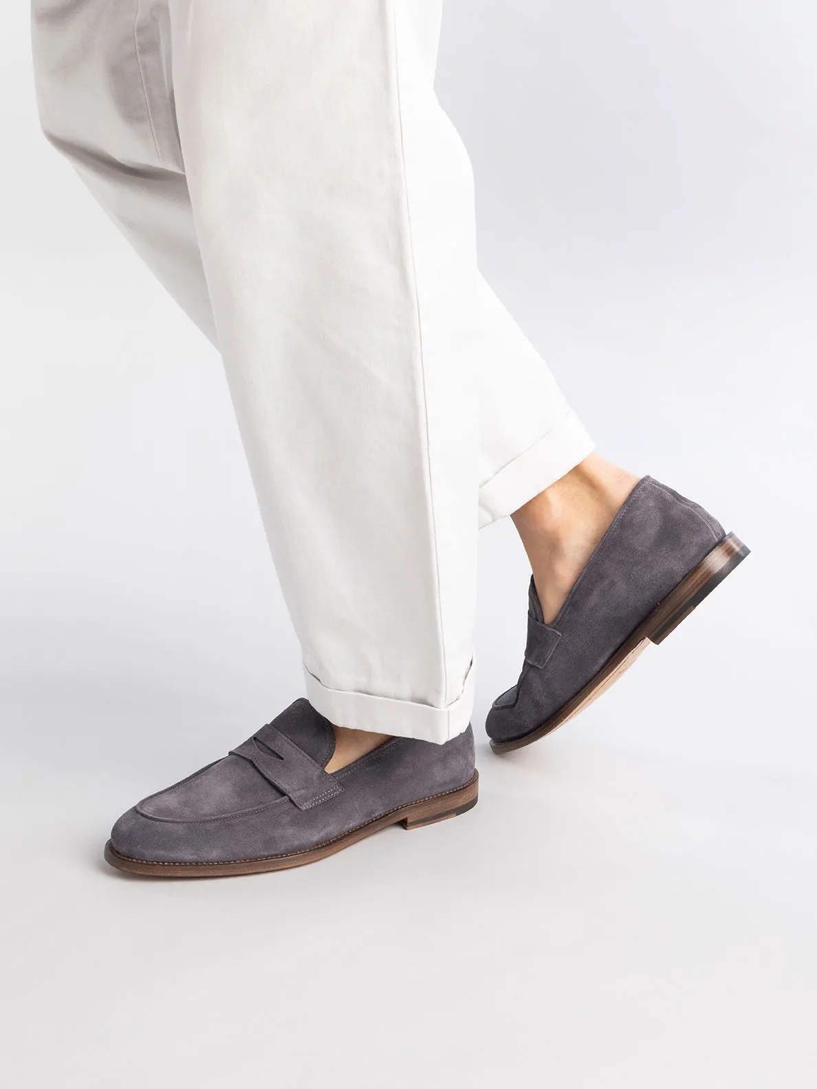 OPERA 001 - Grey Suede Penny Loafers