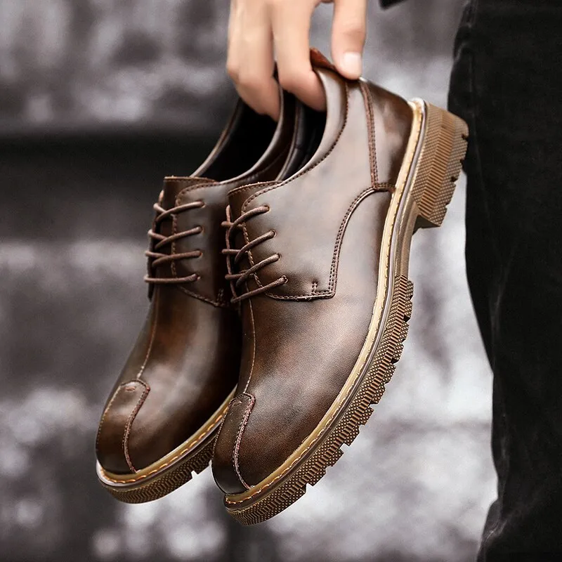 Retro Men Oxfords Formal Men's Genuine Leather Shoes Business Man Wedding Brogue Shoes Lace Up Soft Male Footwear Flat