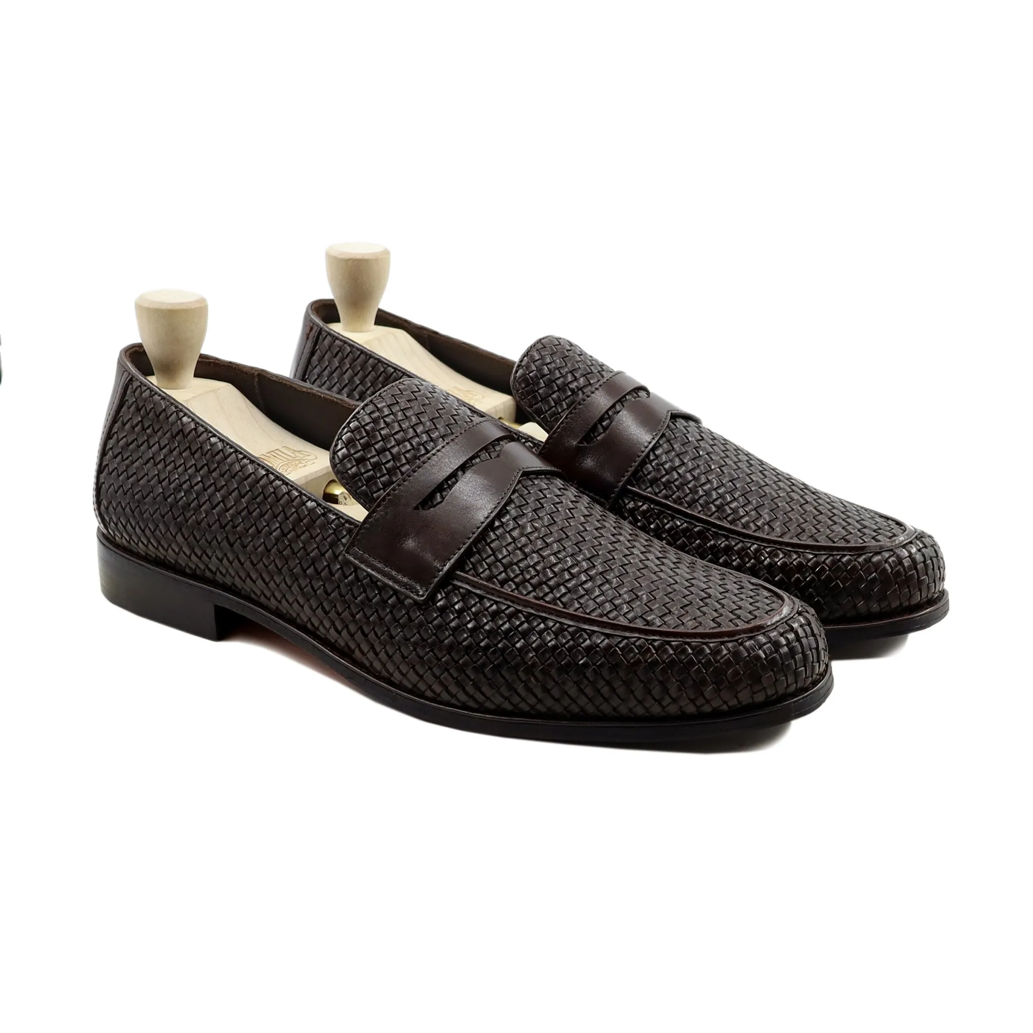 Rybnik - Men's Dark Brown Hand Woven Leather Loafer