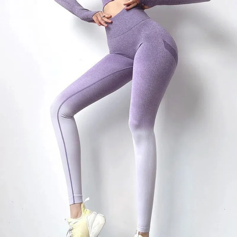 Sexy Gradient Yoga Pants Push Up Sport Fitness Jogging Pants Women High Waist Workout Honey Peach Hip Lifting Elastic Leggings