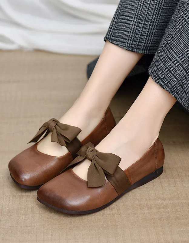 Square-toe Bow knot Comfortable Soft Sole Flats