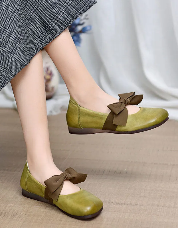 Square-toe Bow knot Comfortable Soft Sole Flats