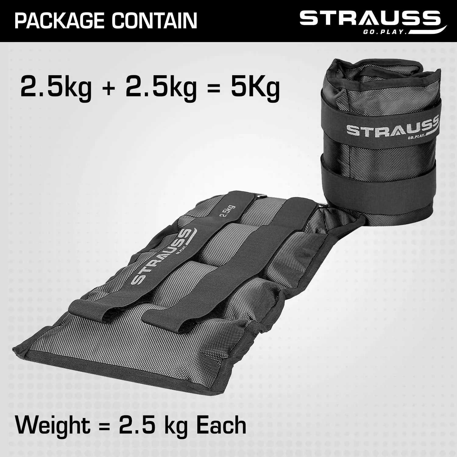 Strauss Adjustable Ankle/Wrist Weights 2 KG X 2 | Ideal for Walking, Running, Jogging, Cycling, Gym, Workout & Strength Training | Easy to Use on Ankle, Wrist, Leg, (Black)