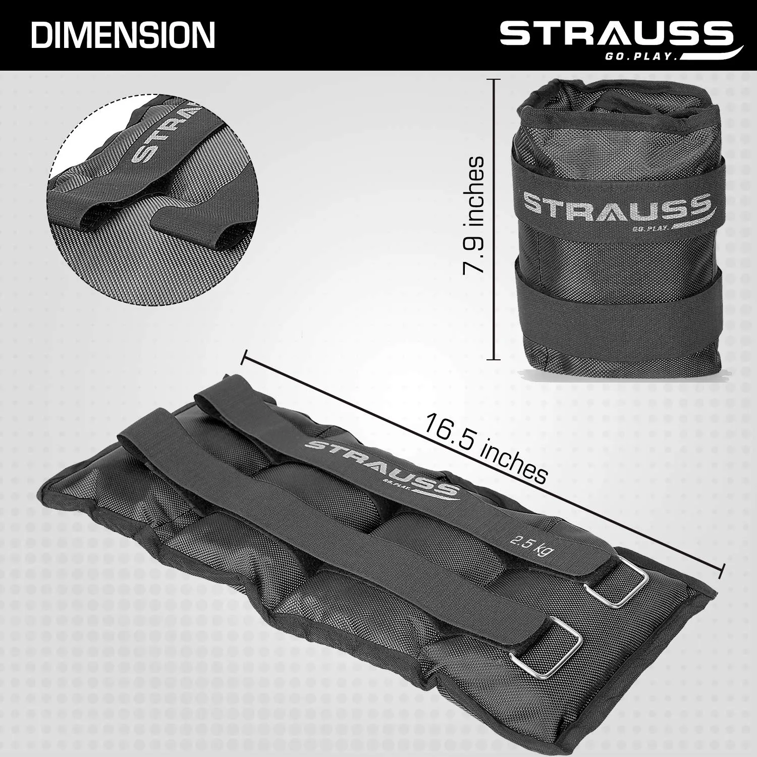 Strauss Adjustable Ankle/Wrist Weights 2 KG X 2 | Ideal for Walking, Running, Jogging, Cycling, Gym, Workout & Strength Training | Easy to Use on Ankle, Wrist, Leg, (Black)