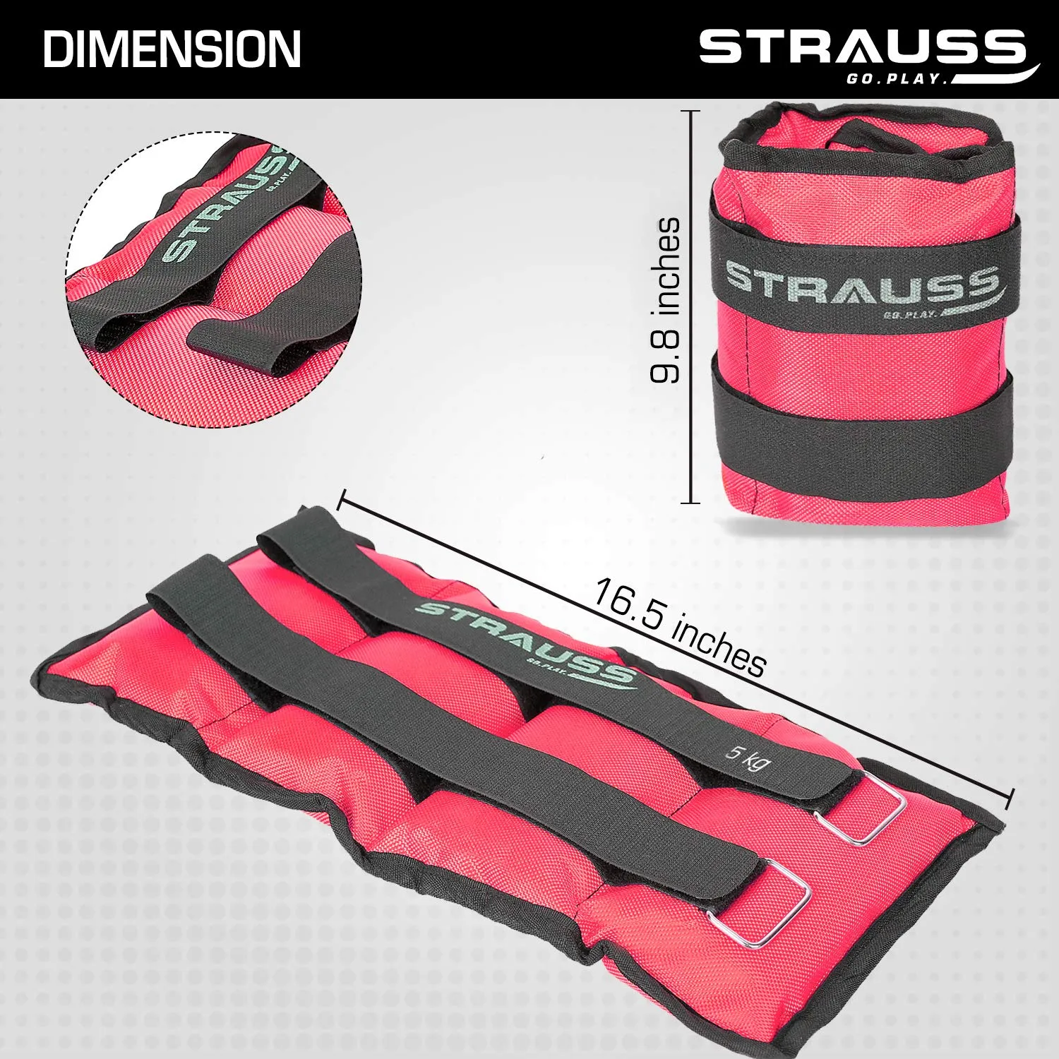 Strauss Adjustable Ankle/Wrist Weights 5 KG X 2 | Ideal for Walking, Running, Jogging, Cycling, Gym, Workout & Strength Training | Easy to Use on Ankle, Wrist, Leg, (Pink)