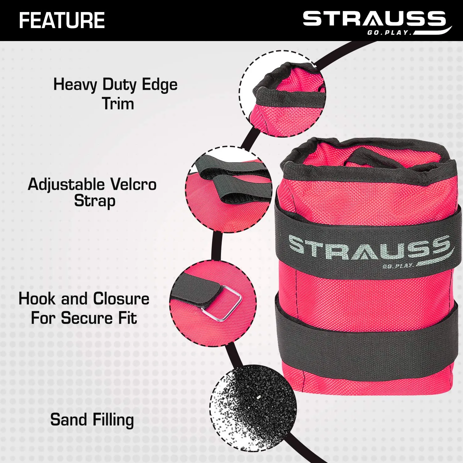 Strauss Adjustable Ankle/Wrist Weights 5 KG X 2 | Ideal for Walking, Running, Jogging, Cycling, Gym, Workout & Strength Training | Easy to Use on Ankle, Wrist, Leg, (Pink)